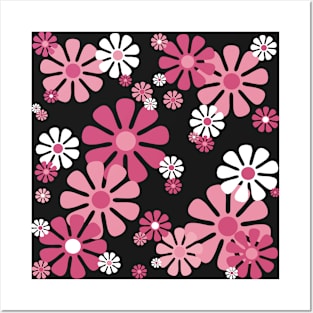 1960's Retro Flowers in Pink and White - Mod Abstract Posters and Art